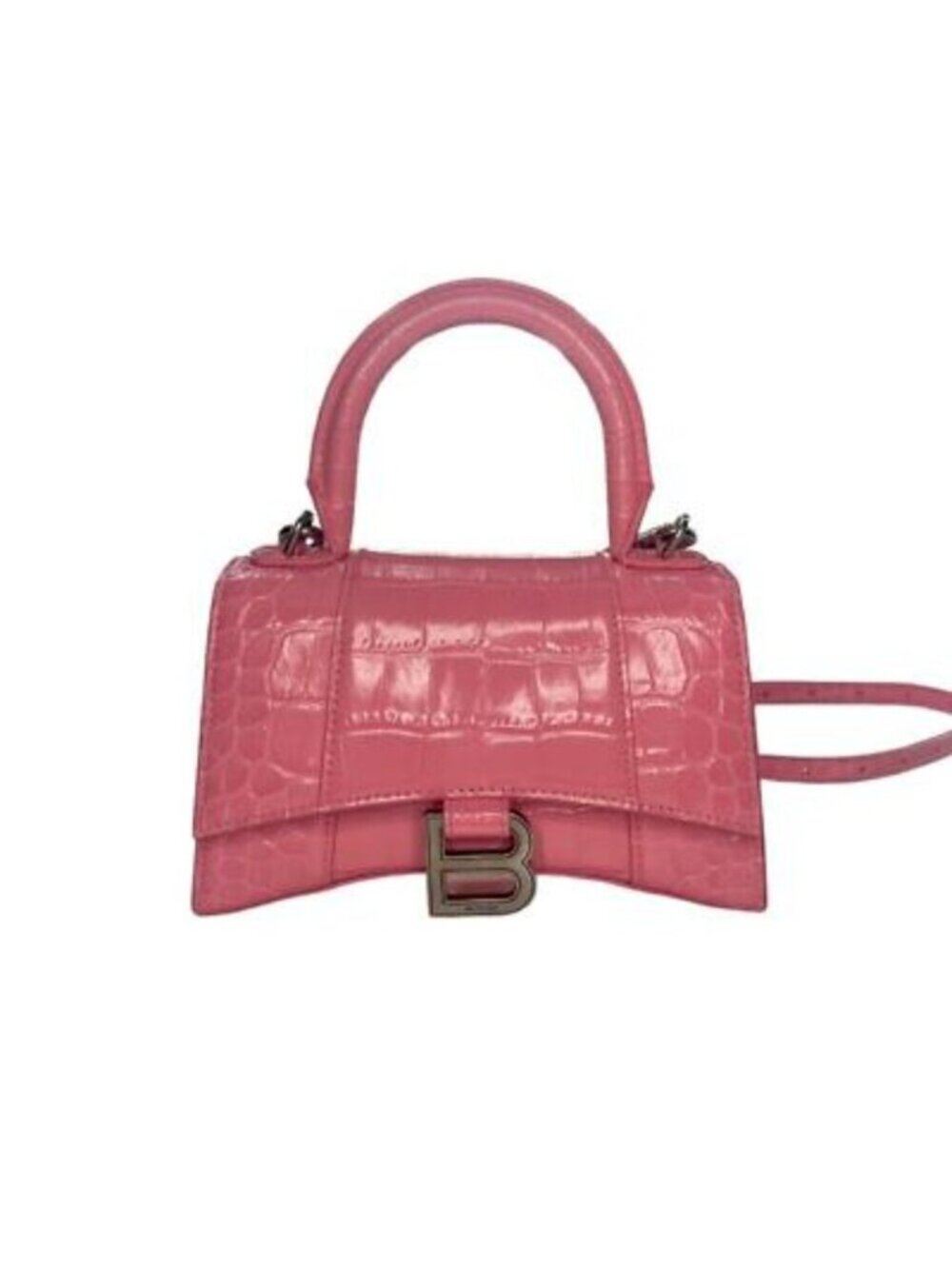 Balenciaga Hourglass Top Handle Mini Bag Crocodile Embossed Leather x S Pink - Picture 3 of 12